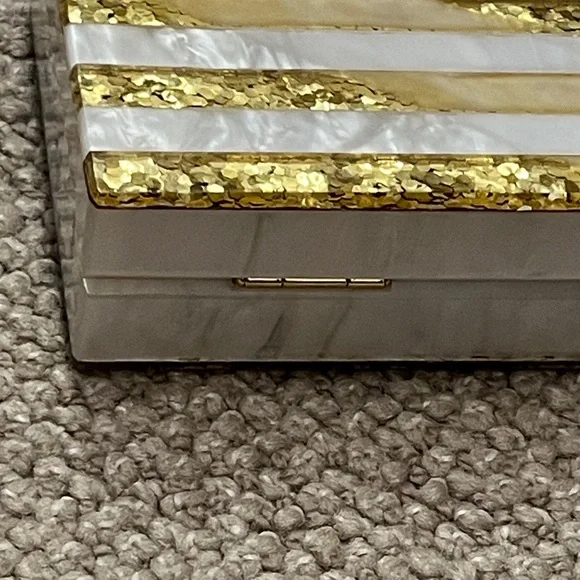 Gold and White Striped Clutch w/Gold Crossbody Chain Strap from Like Dreams - Picture 11 of 16